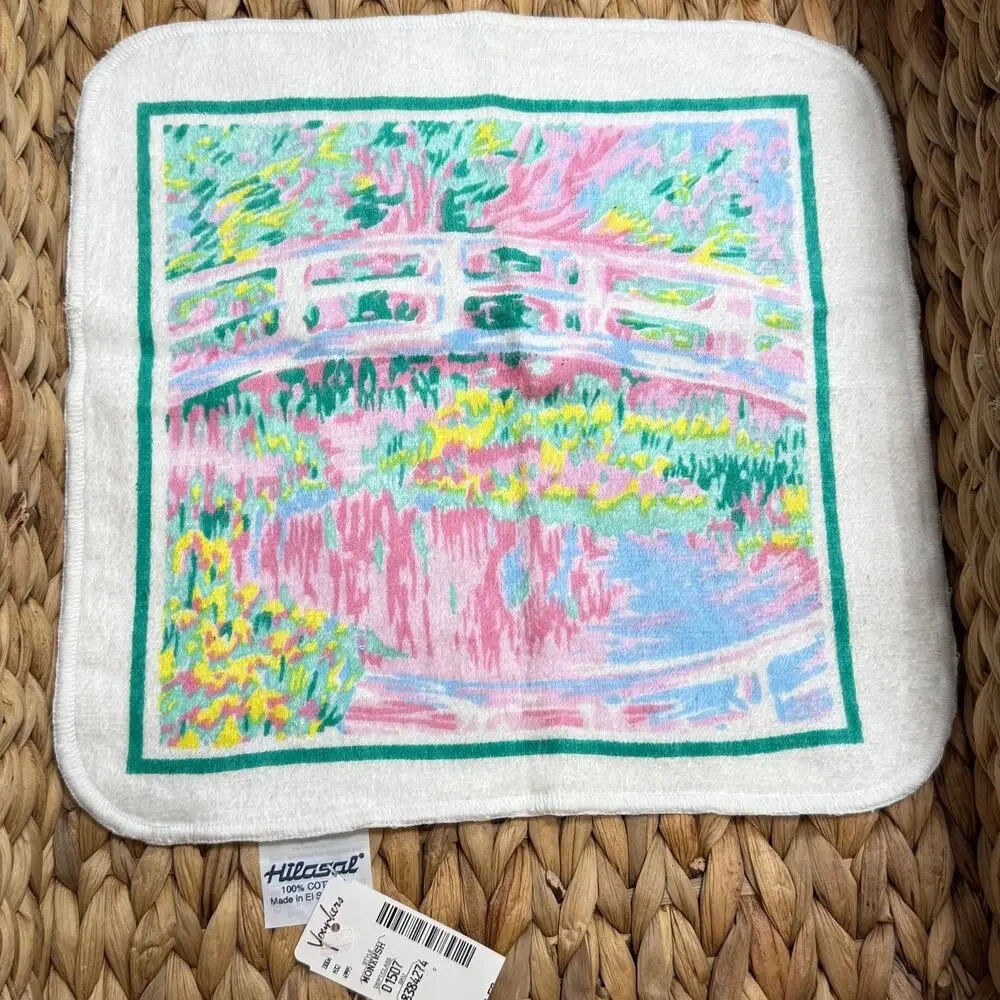 Vintage Hilasal Monet Water Lilies Japanese Bridge Cotton 2 Wash Cloths NWT